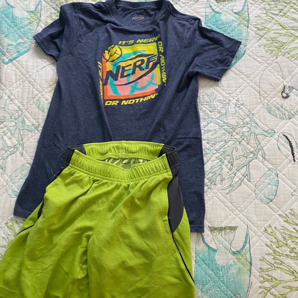 Medium Size Nerf Navy Graphic Tee Medium Lime Green Old Navy Athletic Shorts